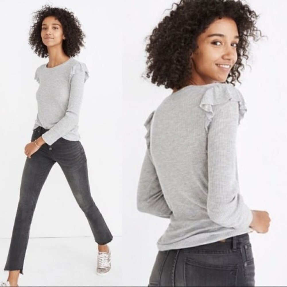 Madewell Ruffle Sweater Knit Lightweight Rib Top - Picture 13 of 13